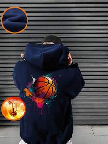 1pc Tween Boys' Casual Letter Graphic Print Pullover Sweatshirt, Warm Thermal Lined, Suitable For Students, Autumn/Winter - Basketball Themed Colorful Sweatshirt To Inspire Kids' Imagination - Navy Blue - View 8