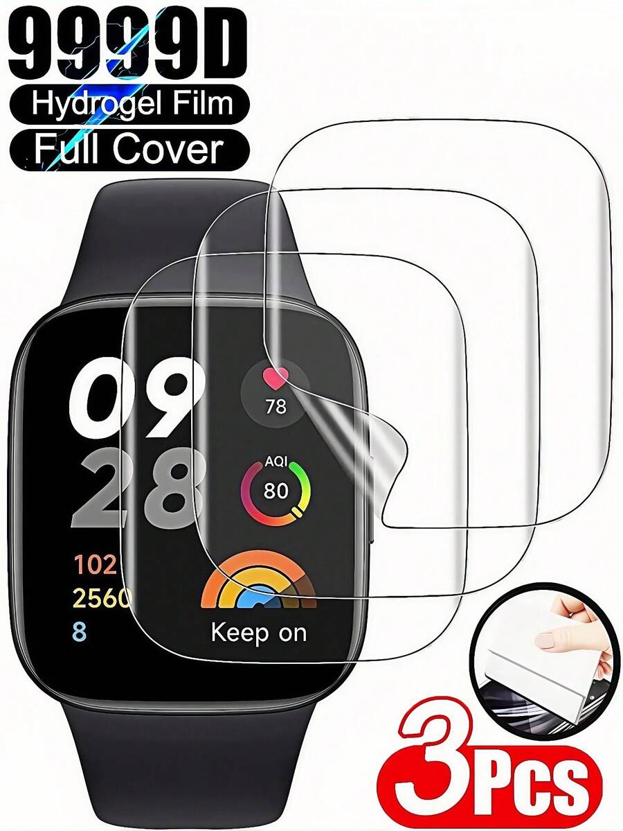 3片装超高清水凝胶膜，兼容 9/4/5/6/10/3/2/11代 Ultra（40mm/44mm/42mm/46mm/49mm）和7/8代（41mm/45mm），手表屏幕保护膜，软膜材质，非玻璃材质。