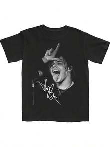 Yungblud Signature Idols World 2025 Singer-Shirt - Heavyweight 220gsm Black Concert Tee With Signature & Microphone Graphic - Unisex Oversized Music Fan Shirt Men & Women - All-Season Casual Wear, Merchandise, Halloween/- Pair With Hooded (Official Apparel) - Relaxed Fit Round Neck Short Sleeve With Iconic Yungblud Print - Fitness & Casual Attire - Music Fans & Holiday Gifts, Plus Size, Yungblud MerchandiseRound Neck Short Sleeve-Shirt - Street Fashion Shirt - Classic-Shirt - 黑色 - 查看 7