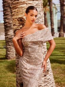 Faeriesty Women Elegant Glamour Elegant Mermaid Evening Gown With Asymmetric-Shoulder & Single-Strap Design, Geometric Sparkly Sequin & Bead Embroidery – Perfect For Weddings, Red-Carpet Events, Luxury Dinners & Elegant Gatherings New Year Outfit,Summer Holiday Outfits Party - Champagne - View 6