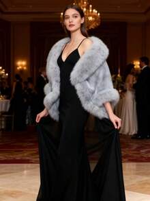 Women's Scarf Faux Mink Fox Fur Faux Fur Scarf Cape Faux Fur Coat Plus Sizes Evening Scarf - 灰色 - 查看 3