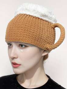 1 pieza Gorro de punto divertido con diseño de jarra de cerveza, gorra de invierno cálida y unisex - Calcetines de cerveza con gorro grueso - Ver 2