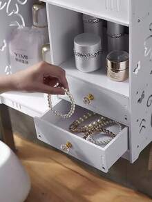 Estante de baño sobre el inodoro estante de almacenamiento mural organizador de cosméticos para baño y pared, mueble suspendido ahorra espacio y ordena productos de higiene o objetos decorativos en áreas reducidas, fácil montaje y estructura estable, recomendado para baños compartidos, departamentos y oficinas modernas. - Blanco - Ver 2