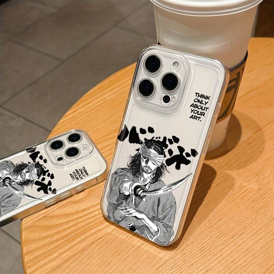Funda de teléfono Anime Vagabond Miyamoto Musashi compatible con iPhone 16E, 16, 15, 14, 13, 12, 11 Pro Max, X, XR, XSMAX, 8, 7 Plus, TPU transparente suave en la parte trasera - Color transparente 1 - Ver 1