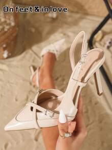 On feet& in love Fall/Winter 2025 Women's Elegant Cross-Strap Pointed Toe V-Cut Single Strap High Heel Shoes, Suitable For Dresses And Wedding,Elegant,Women Pumps,Elegant