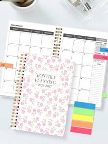 全新 1 本 2026 年 1 月至 2027 年 12 月月度计划本，简约活页式，粉色，包含每日、每周和每月计划，2026 至 2027 年学校办公用品，女士办公桌复活节礼物 - 彩色 - 查看 12