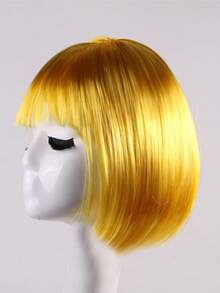 Polyester Christmas Party Wig, Short Straight Colorful Bobo Head, Realistic Pear Blossom Bangs Cosplay Wig For Women