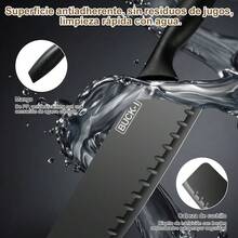 Juego de cuchillos de cocina de acero inoxidable de 7 piezas, que incluye cuchillo de cocina de acero inoxidable, cuchillo cepillador, soporte para cuchillos, tabla de cortar/juego de cuchillos de chef de cocina profesional, tabla de cortar/juego de cuchillos de cocina profesional, que incluye cuchillo de chef, cuchillo de fruta, cuchillo para pelar, apto para lavavajillas, juego completo de cuchillos de cocina, regalo perfecto, adecuado para el hogar, adecuado para hoteles, hogares - Negro - Ver 9