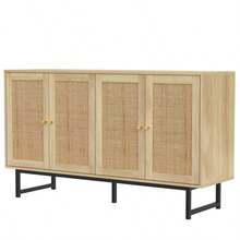 Sideboard 140x39.5x80 Cm With Real Rattan Weave, 4 Doors - Natural Color - View 6