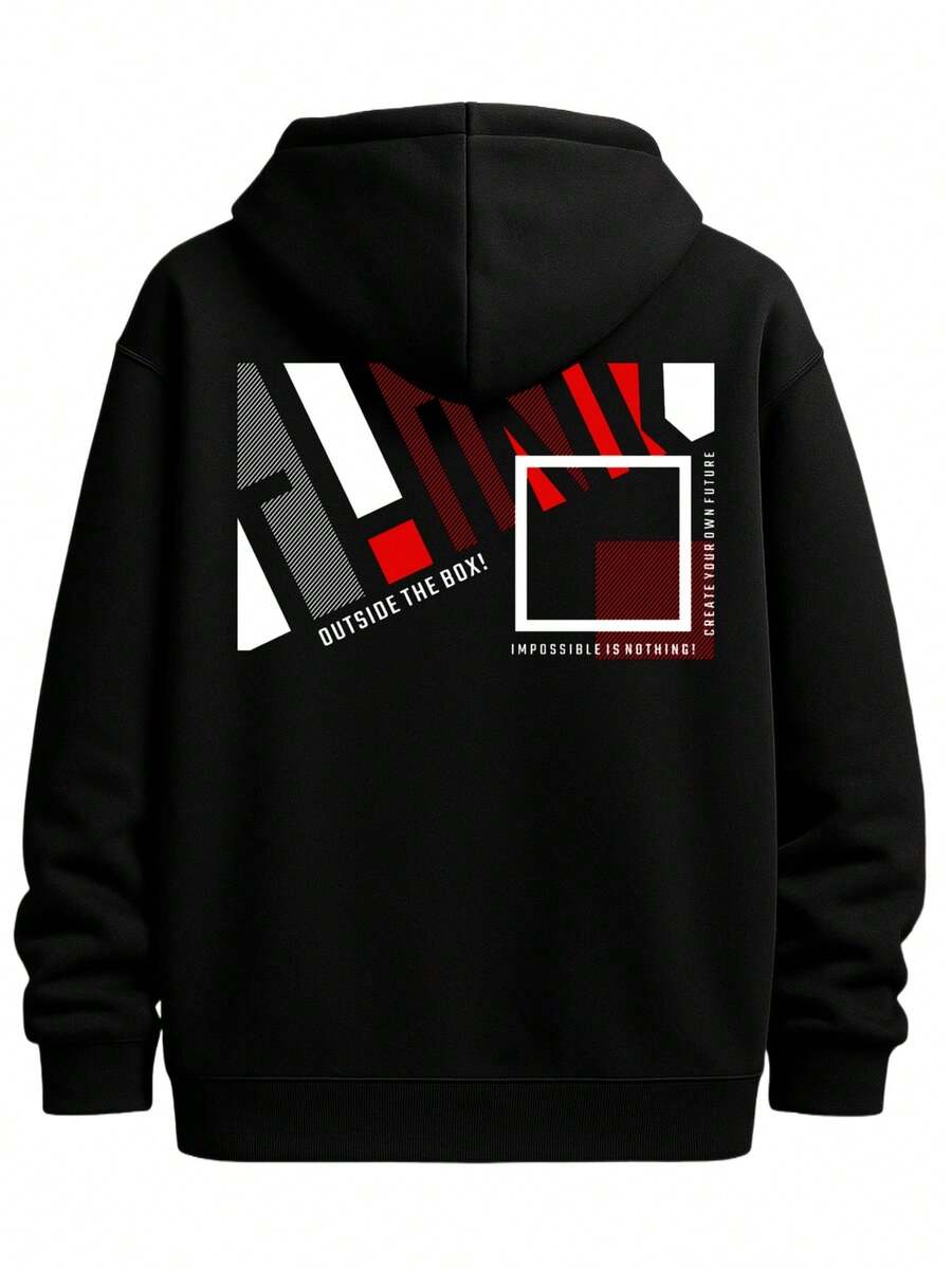 Outbox Black Funny Hoodies Machine Washable For Men Everyday Sweatshirt For The Office, Dates And Outings - 黑色 - 查看 1