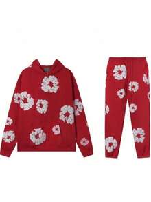 "Men's Fall Winter Hoodie & Jogger Set – Oversized Streetwear Style | 10oz Cotton Blend, Casual Daily Wear" - Màu Đỏ Sâu - Xem 1