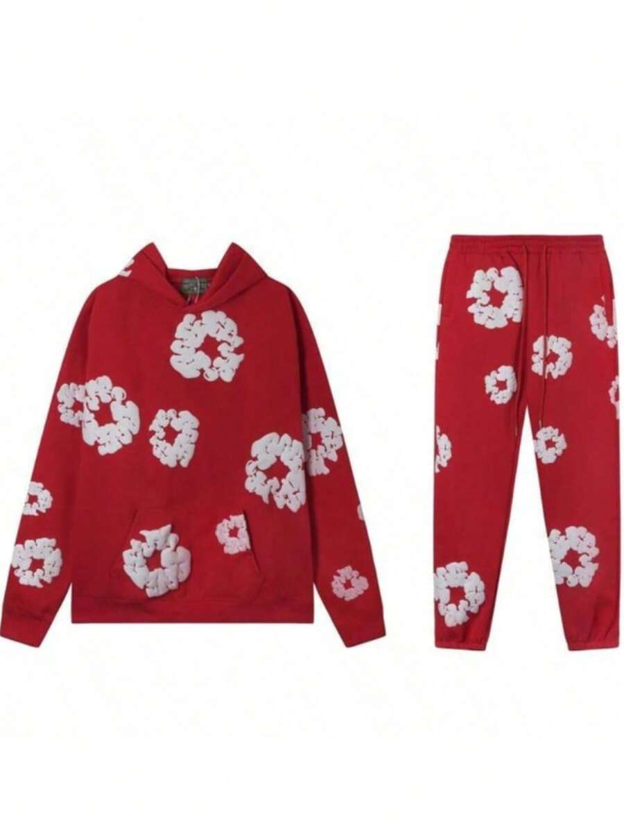 "Men's Fall Winter Hoodie & Jogger Set – Oversized Streetwear Style | 10oz Cotton Blend, Casual Daily Wear" - Màu Đỏ Sâu - Xem 1