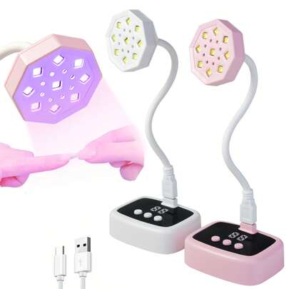 Lampada LED portatile ricaricabile per unghie - Asciugatore per unghie ad asciugatura rapida con schermo LCD, design senza fili per smalto gel, arte di unghie e pedicure, luce di polimerizzazione per unghie LED professionale, braccio della lampada regolabile a 360°, flessibile e pieghevole