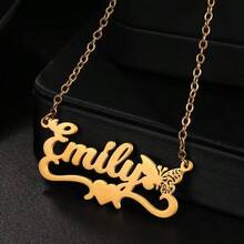 1pc Customized Delicate Heart & Butterfly 12 Month Personalized Name Necklace, 18K Gold Plated Necklace, Personalized Gift, Birthday Gift, Mother's Day Gift - Gold - View 3