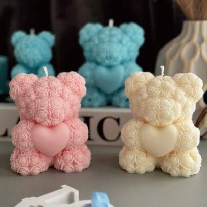 4/2/1pc Rose Bear Scented Candles, Cute Decor For Wedding Favors, Home Decor, Valentine's Day Gift, Birthday Gift, Party, Dinner Table, Holiday, Gift Box, Christmas Gift, Room Decor, Suitable For Wedding Favors/Proposal & Birthday