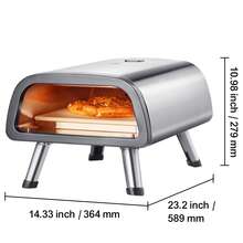 Horno de pizza eléctrico de 12" para encimera, máquina para hacer pizza de acero inoxidable con piedra para pizza y espátula, calienta hasta 850 °F, horno de pizza multiusos para interiores y exteriores para restaurantes, hogares y campamentos - Negro - Ver 10