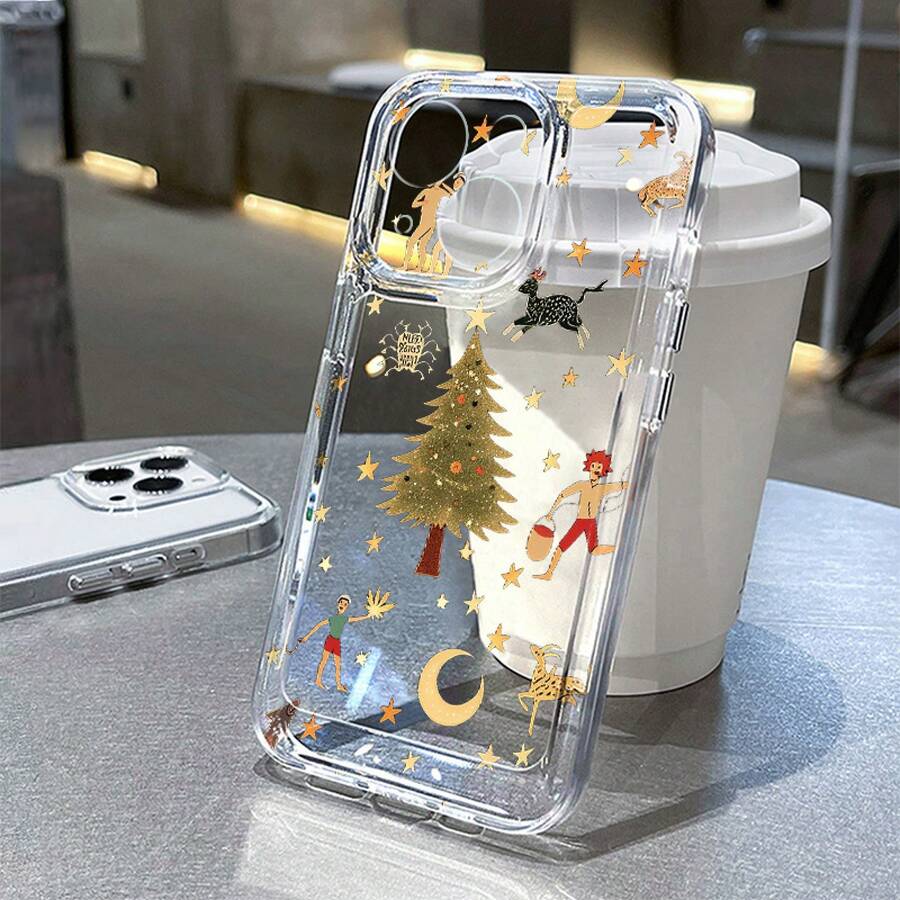 Funda para iPhone Nueva Funda Protectora Personalizada Ins para iPhone 17/16/15/14/13/12 11 Xsmax 11Promax 13Pro 14Pro 15Pro 16Pro 17Pro/17Promax 17Air/16Promax 15Promax 14Promax 13Promax/Xsmax Xr Xs 7Plus/6Plus/7/8/6/16E Funda de Moda Simple Todo Incluido Transparente Funda Protectora Linda Estrella Hombre Árbol de Navidad Funda para iPhone, Funda Daisy, Funda Realme G, Honor Xa, Cubierta Práctica - Colores mixtos - Ver 1
