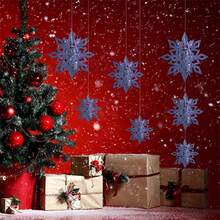 Decoración navideña de copos de nieve, 6 uds., adornos colgantes de copos de nieve de papel 3D para árbol de Navidad, decoración del hogar de Año Nuevo del país de las Maravillas de invierno - Azul - Ver 13