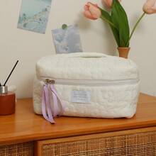 Brodark 1pc Polyester Toiletry Bag, Minimalist Solid Color Portable Organizer Bag, Valentine's Day Gift, Bohemian Style - Multicolor - View 4