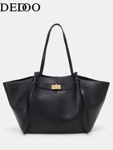 Dedoo Fashionable Large Capacity Trapezoid Design Luxury PU Leather Women's Shoulder Bag, Designer Chic Lock Closure Handbag, High-Quality Underarm Bag