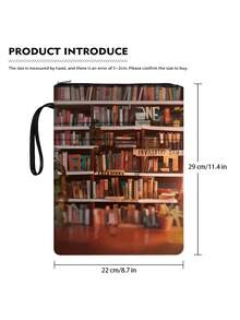 1pc Bookshelf Theme Book Cover With Zipper, Front Pocket, Paperback Book Protector, Paperback Book Cover, Book Jacket, Book Sleeve, Printed Book Bag With Front Pocket, Washable, Multi-Functional Book Storage Bag, Suitable For School, Students, Teachers, Book Lovers