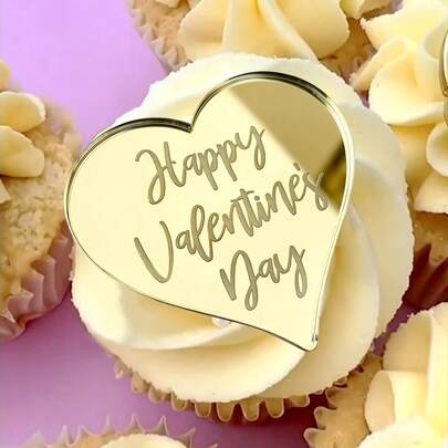 5 piezas/10 piezas/20 piezas Decoración de tarta de San Valentín con forma de corazón de acrílico dorado para propuesta de amor, mesa de postres, ornamentos