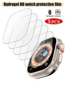 5 件智能手表屏幕保护膜，兼容 Ultra 2/Ultra 49mm，兼容 Series 10（42mm）、Series 10（46mm）、SE/8/7/6/5/4/3/2/1，非玻璃，3D 弧形边缘全覆盖防眩光无气泡软屏幕膜，防刮擦，高清，触摸灵敏