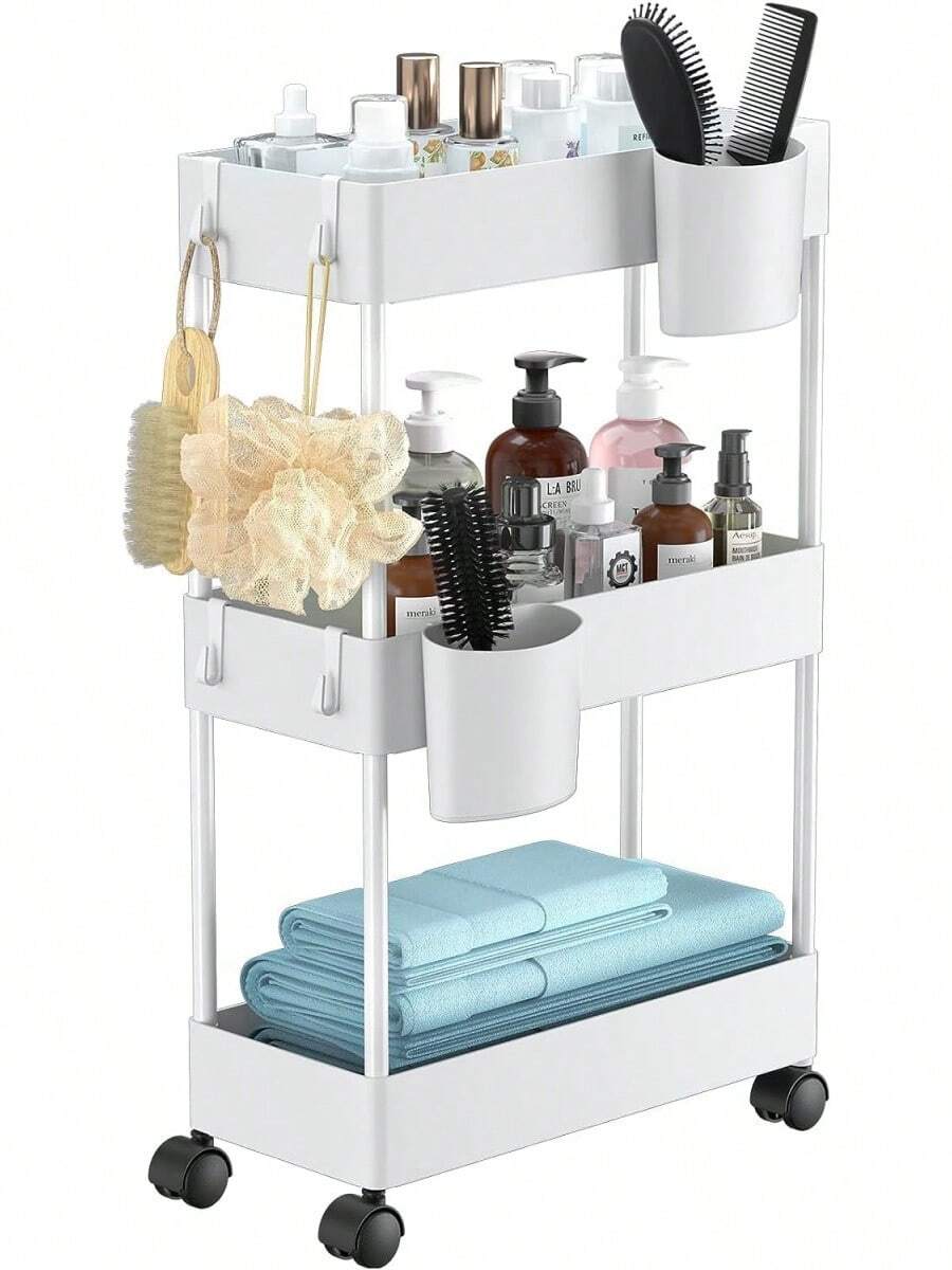 Timotech Carrito de Almacenamiento Delgado con Ruedas, Carrito Organizador de Baño de 3 Niveles, Carrito rodante para baño, Lavandería, Cocina, Ideal para Espacios Estrechos (Blanco) - blanco - Ver 1