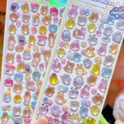 2/1 miếng dán kim cương 3D hoạt hình nổi - Thiết kế động vật và thực phẩm dễ thương, hiệu ứng bóng cao, màu sắc rực rỡ, thích hợp cho đồ thủ công tự làm, sổ lưu niệm, máy tính xách tay, điện thoại, chai nước, nhãn dán nghệ thuật kim cương, thiết kế vui nhộn, nhãn dán chất lượng cao, nhãn dán trang trí, trang trí sáng tạo. [Kiểu dáng và màu sắc ngẫu nhiên]