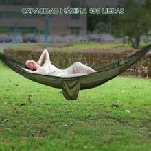 GMK Hamaca de Camping con Red, Hamaca Portatil con Mosquitera, Hamaca Duradera con Capacidad de 660 LB Hammock con Correas para Arboles y Bolsa de Transporte para Exteriores, Interiores (Verde) - VERDE - Ver 2