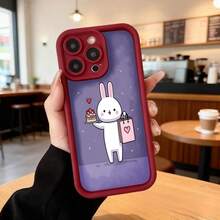 Phone Case With Black Border And Design Of A White Rabbit Holding A Cake And Shopping Bag On A Purple Background For Daily Use In Cafes And Casual Spaces Suitable For Apple Series Phones - White - View 5