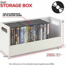 DVD Storage Box, Movie Shelf Organizer Blu - Ray, Video Game Cases, CDs, VHS Tape Display Stand, Disc Holder Can Store To 28 DVDs, Faux Leather White - 白色 - 查看 2