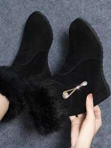 7cm erhöhte Kunstfell Schneestiefel für Damen, Thermofutter, dick wärmeisoliert gefütterte Kurzstiefel für den Winter