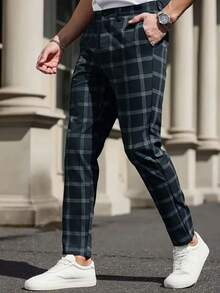 Men's Casual Fashion Plaid Suit Pants, And Minimalist - Black - View 2