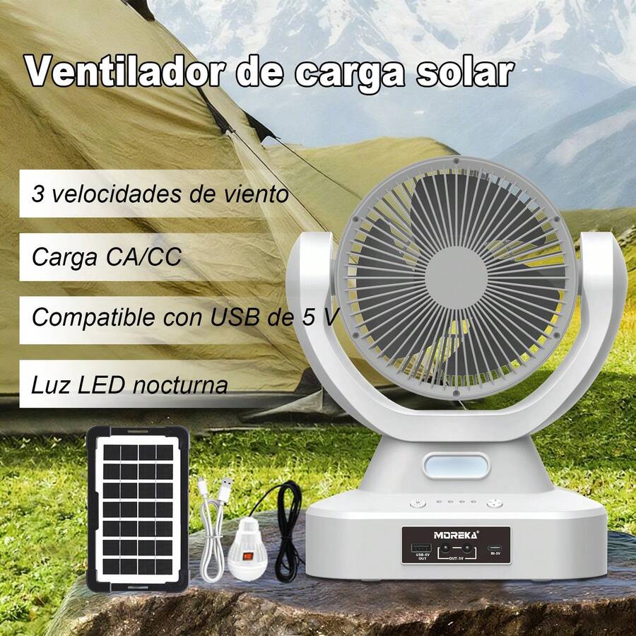 3600mAh 6-Inch Solar Panel Rechargeable Fan Set For Outdoor Use - Grey - View 1