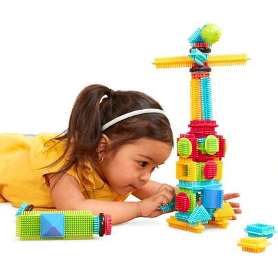 Bristle Blocks – Bloques de construcción entrelazados – Juego de 56 Piezas – Juego Stem para niños pequeños y niños – Juguetes Educativos – 2 años + – Basic Builder Box