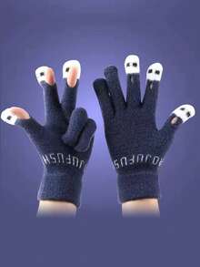 1 双男女通用露指针织手套，保暖户外秋冬季实用三指护腕手套，适合校园女生、学生、写作、学习、日常佩戴，礼物+冬季装备+手套熊+圣诞节