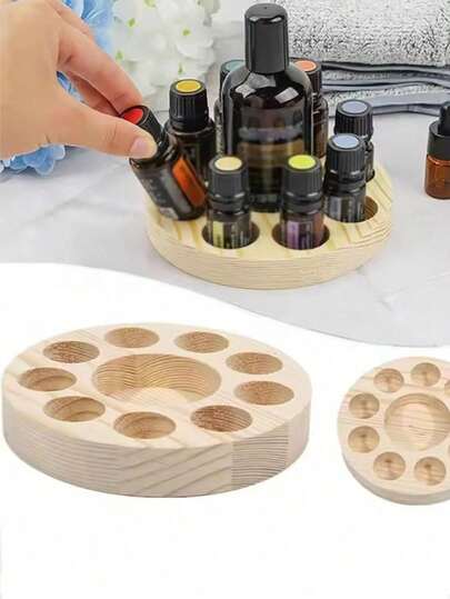 1PC 10 Hole Essential Oil Wooden Display Stand Essential Oil Storage Rack Smooth For Essential Oil Perfume Bottle Holder Tray Organizer Show Stand Rack Oil Wooden Storage Box