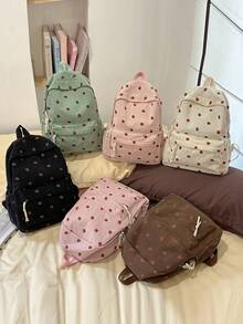 时尚草莓印花大容量学生背包，多功能休闲多口袋通勤背包