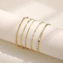 Gold Bracelets For Women,Gold Plated Stackable Bracelet Stack Set Adjustable Charm Paperclip Chain Cuban Link Layered Waterproof Jewelry Sets Gifts For Womens - Vàng - Xem 5