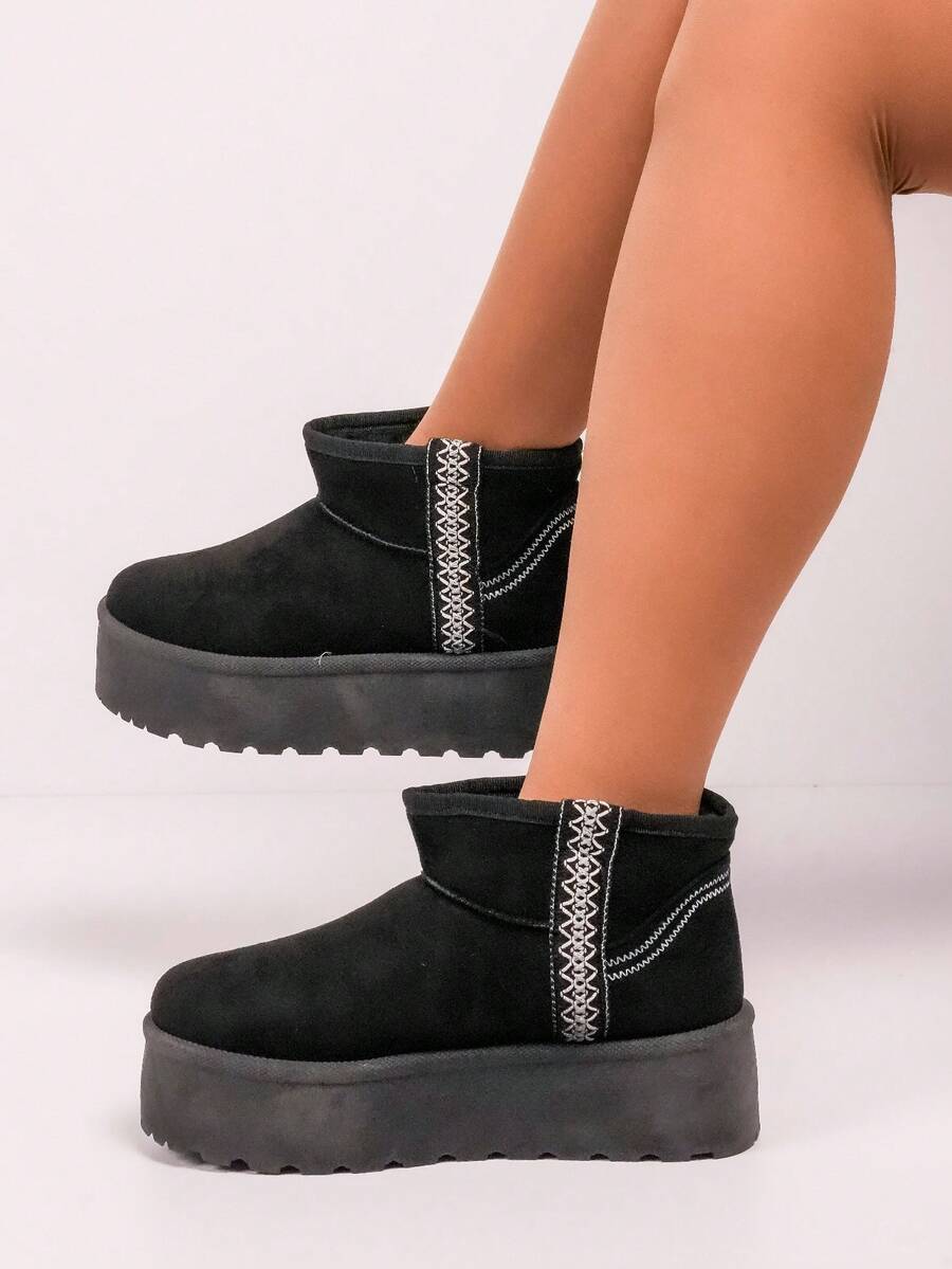 Suede Platform Ankle Boots With Embroidered Trim And Soft Interior Lining - Black - View 1