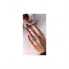 4 Carat Openwork Ring Sets Women 925 Sterling Silver Wedding Sets Gold Round Cut Engagement Ring White Band CZ Solitaire Anniversary Promise Rings - 7.5 - Xem 2