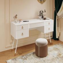 Weißer Schminktisch (Ohne Stühle), Enthält LED-Spiegel mit einstellbarer Helligkeit, luxuriösem vergoldetem Zubehör und mehreren Stauräumen, mit 4 Schubladen, Schreibtisch univer, Weiß