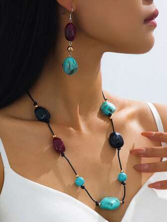 3件套极简主义仿珍珠五角星耳环和项链套装