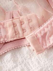 Delicate Pink 3D Embroidered Floral Lightweight Breathable Adjustable Strap Sexy Women Lingerie Set - Pink - View 5