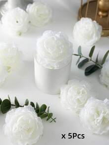 MEHELANY 38朵逼真丝绸牡丹花头，白色，高仿真，适用于婚礼派对装饰、蛋糕装饰、家居客厅桌面装饰、万圣节装饰、圣诞节装饰、秋季派对装饰、丰收餐桌摆饰、圣诞树/花环装饰 - 白色 - 查看 6
