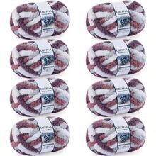 Chunky Yarn Hand Knitting - #10 Chunky Chenille Blanket Yarn, Jumbo Big Thick Chunky Yarns Crocheting, Tie Dye Bulky Knit Yarns, 8 Skein 25 Yds 8 Oz Each Skein SageKhaki - 8 件裝 + 紫色 & 淡紫色 & 灰色 & 白色 - 查看 1