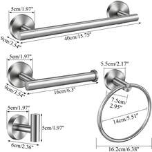 sunzone Juego de Accesorios de Baño,5 Piezas de Toallero, Toallero en Barra de 40CM, Toallero de Anillo, Albornoz Gancho de Toalla, Portarrollos de Papel Higiénico, 304 Acero Inoxidable, Plata - Plateado - Ver 12