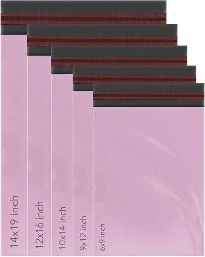 50 Mixed Baby Pink Parcel Bags, Postage Bags, Mailing Bags 5 Sizes 10 Each Poly Postal Bags Self Seal ISOUL Small To Large Mailing Bags Packaging Assorted Mailers Posting Shipping Post Bags
