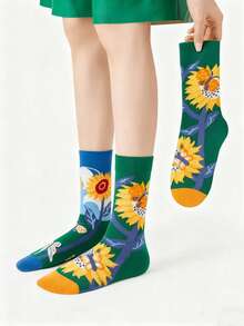 6/12 pares de calcetines de mujer, calcetines con estampados, Calcetines de dibujos animados unisex, pares de calcetines coloridos de pintura al óleo, idea de regalo divertida para mujeres, hombres, jovenes e infantes - Multicolor - Ver 2